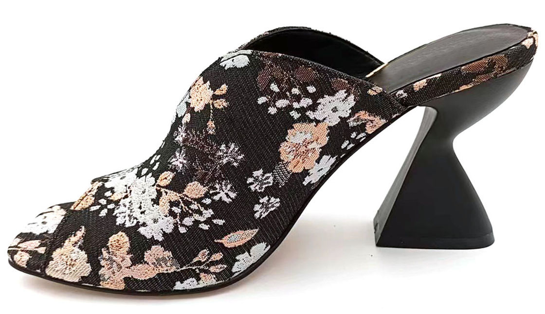 แบรคเกด แจคคาร์ด ดอกไม้สูง Vamp Peep Toe Mule With Sculptured Cake Stand Heel